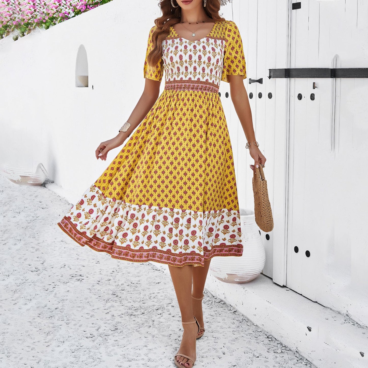 Letní midi šaty Zarusova s potiskem v boho stylu