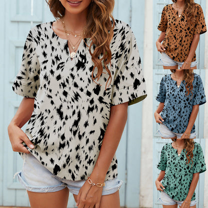 Printed V-Neck Everyday Top by Zarusova