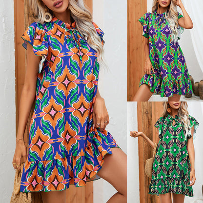 Vibrant Print Ruffle Dress by Zarusova