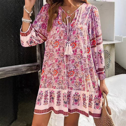Boho květinové midi šaty Zarusova s výstřihem do V