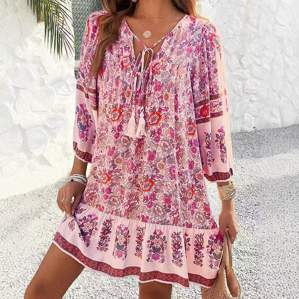 Bohemian Floral Zarusova V-Neck Midi Dress