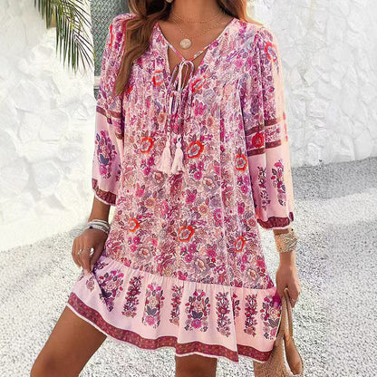 Bohemian Floral Zarusova V-Neck Midi Dress