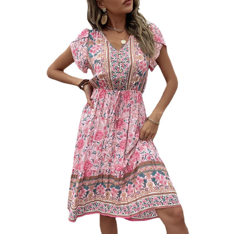 Boho šaty s květinovým výstřihem do V od Zarusova