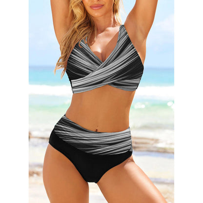 Živé pruhované bikiny s vysokým pasem od Zarusova