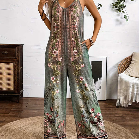 Overal s potiskem Zarusova a květinovým vzorem v boho stylu