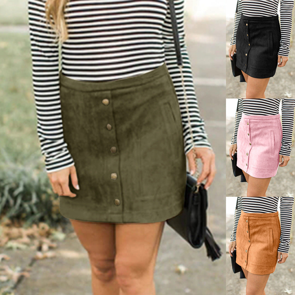 Chic Suede Button Skirt by Zarusova