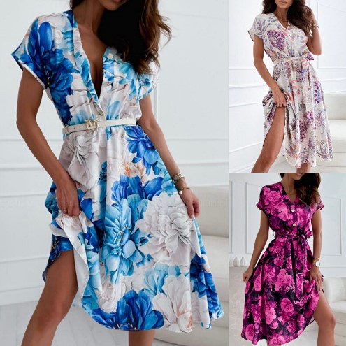 Vibrant Floral Zarusova V-Neck Summer Dress