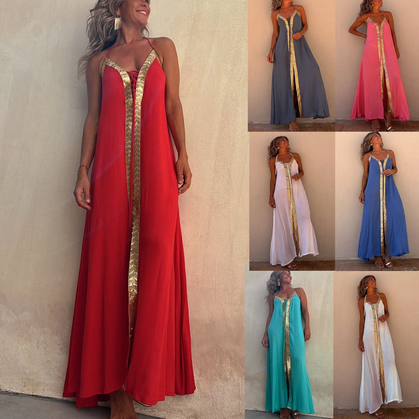 Elegant Lace-Up Halterneck Dress by Zarusova