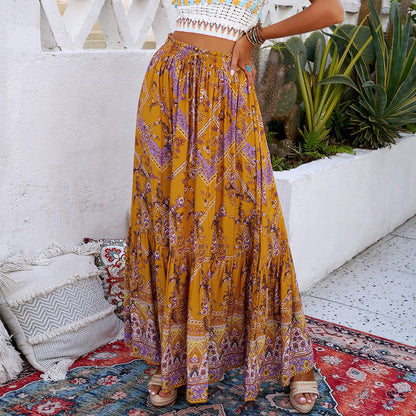 Maxi sukně Zarusova s geometrickým vzorem a swingovým vzorem v boho stylu