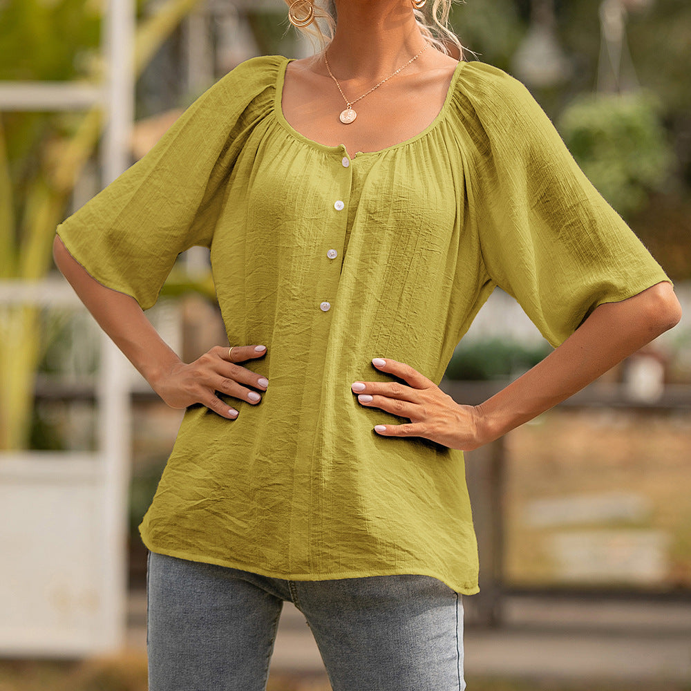 Chic Square Collar Top Zarusova Short Sleeve