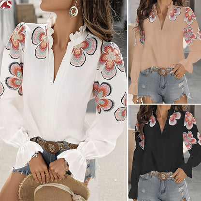 Chic V-Neck Ruffle Blouse by Zarusova