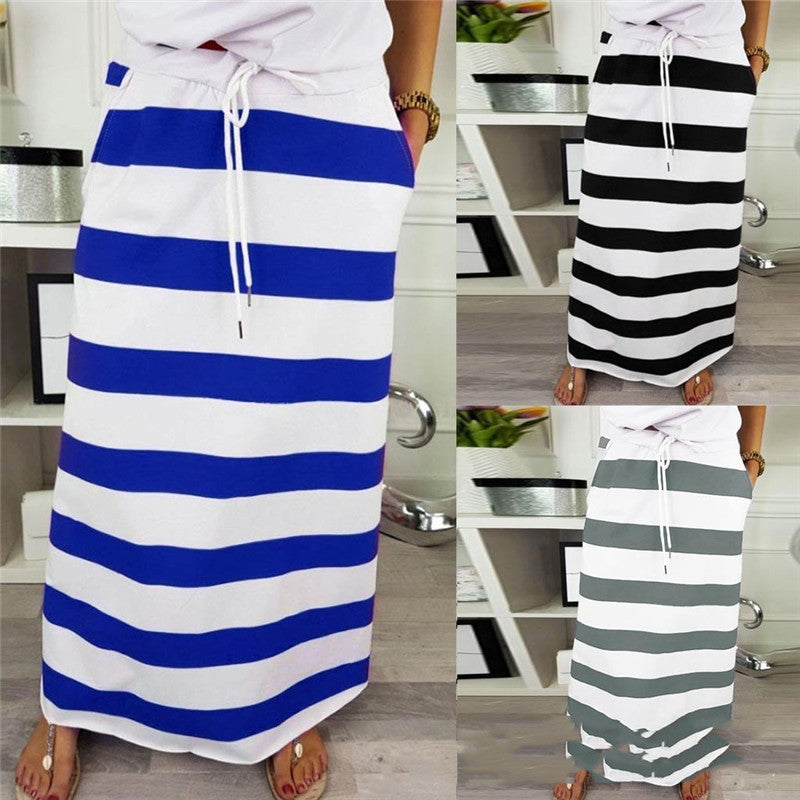 Striped Cotton A-Line Skirt by Zarusova