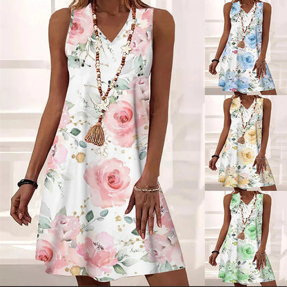 Floral V-Neck Sleeveless Dress by Zarusova