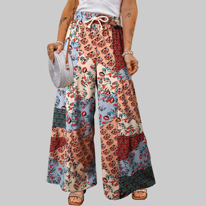Boho květinové kalhoty Zarusova se širokými nohavicemi