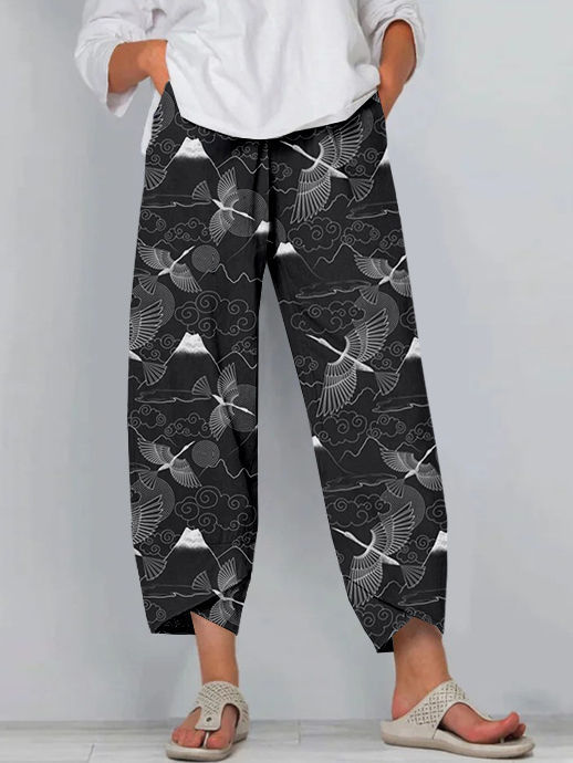 Kalhoty Artful Linen Zarusova s 3D vzorem