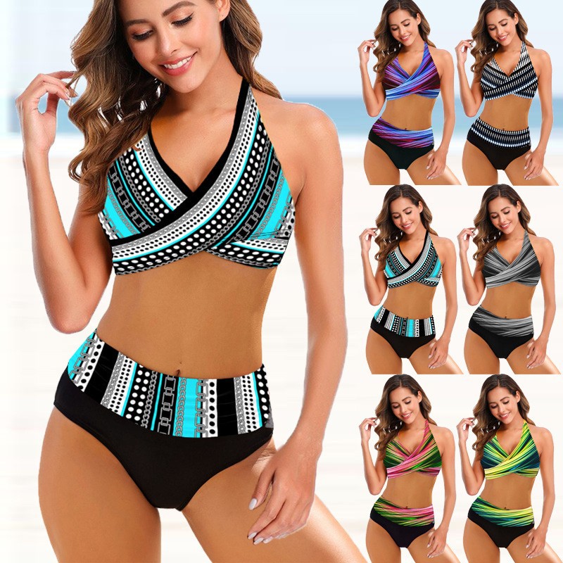 Striped Tie-Dye High Waist Bikini by Zarusova