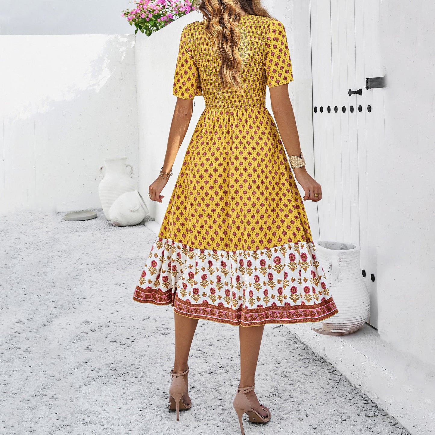 Letní midi šaty Zarusova s potiskem v boho stylu