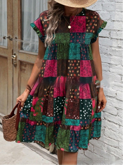 Letní midi šaty Zarusova s patchworkovým vzorem v boho stylu