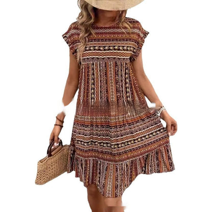 Letní midi šaty Zarusova s patchworkovým vzorem v boho stylu