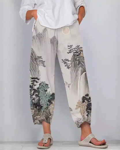 Kalhoty Artful Linen Zarusova s 3D vzorem