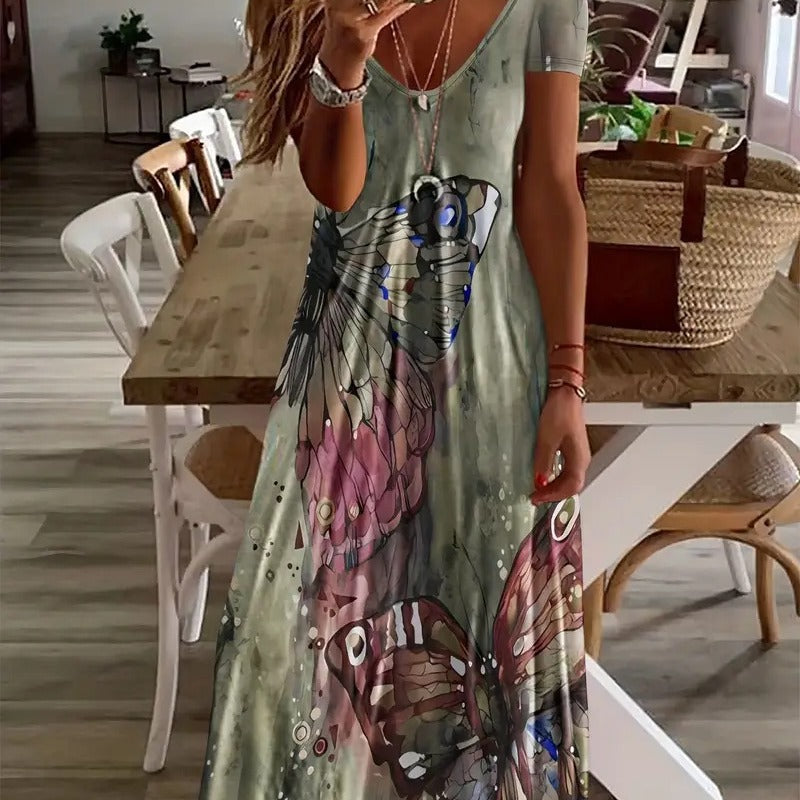 Bohemian Butterfly Print Zarusova Maxi Dress