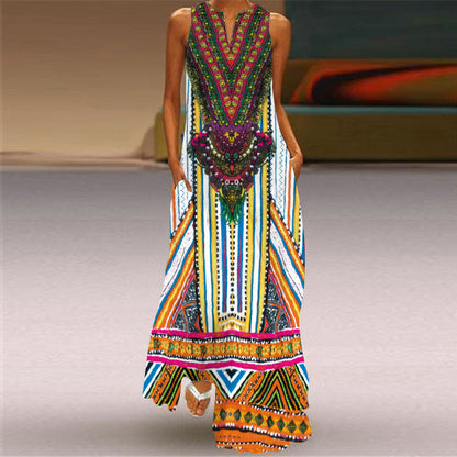 Retro Print Long Dress by Zarusova