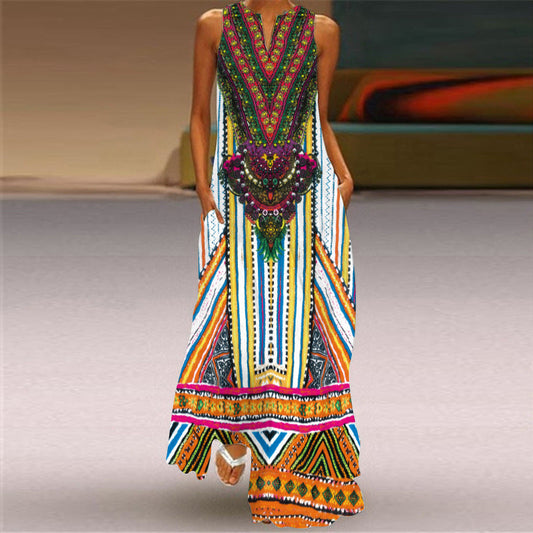 Retro Print Long Dress by Zarusova