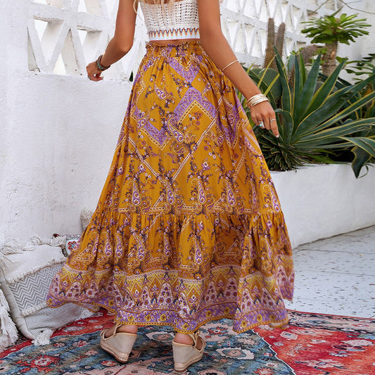 Maxi sukně Zarusova s geometrickým vzorem a swingovým vzorem v boho stylu