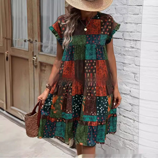 Boho Patchwork Zarusova Summer Midi Dress