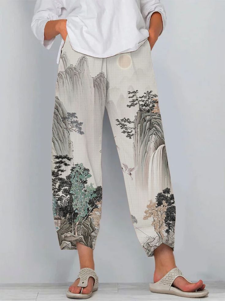 Kalhoty Artful Linen Zarusova s 3D vzorem