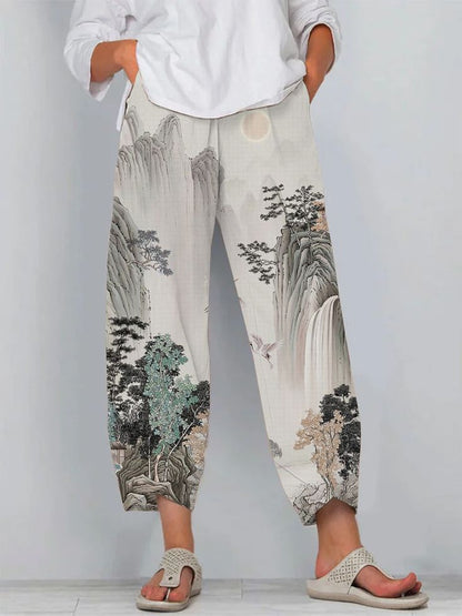 Kalhoty Artful Linen Zarusova s 3D vzorem