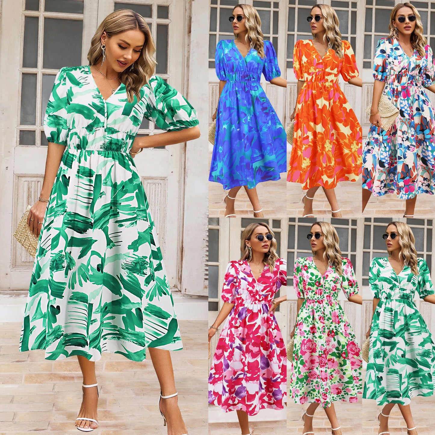 Bohemian Floral V-Neck Dress by Zarusova