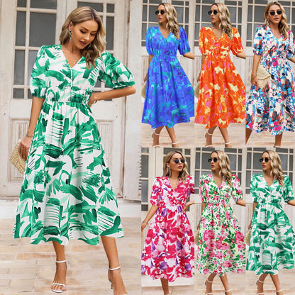 Bohemian Floral V-Neck Dress by Zarusova