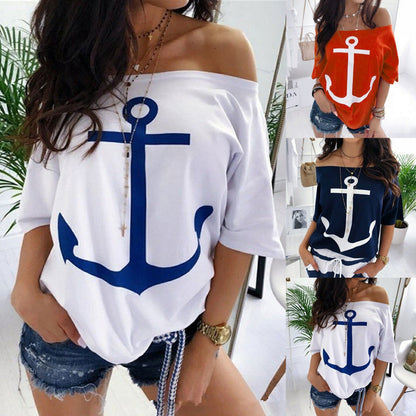 Nautical Anchor Off-Shoulder Top by Zarusova