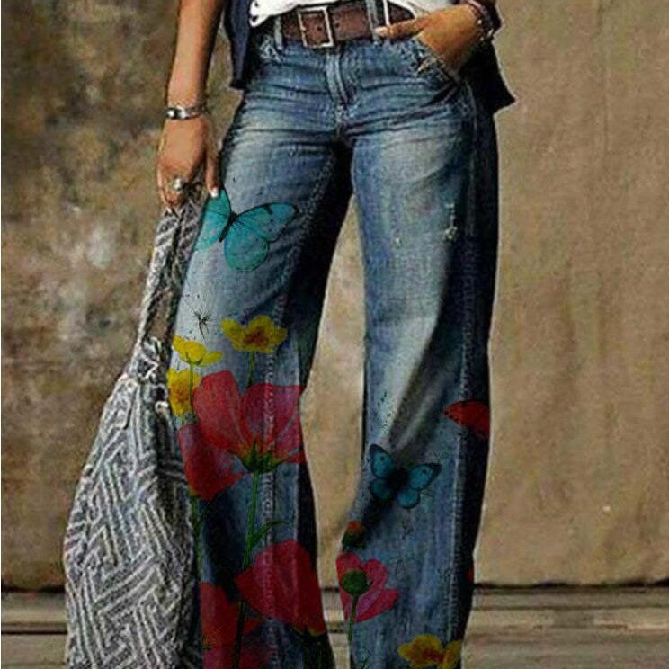 Artistic Floral Wide Leg Pants by Zarusova