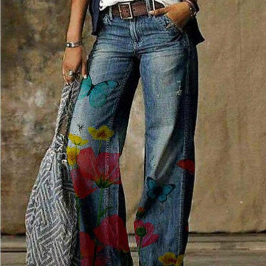 Artistic Floral Wide Leg Pants by Zarusova