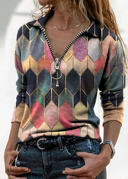 Barevný top s výstřihem do V na zip Zarusova Perfect-Fit