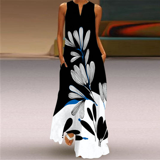 Chic Print Maxi Dress Zarusova Sleeveless V-Neck