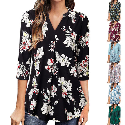 Floral V-Neck Top by Zarusova