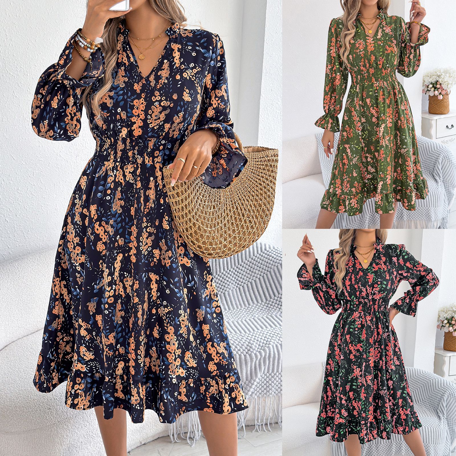 Floral Bell Sleeve Zarusova Midi Dress