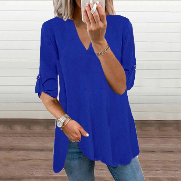 Chic V-Neck Loose Chiffon Top by Zarusova