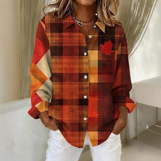 Plaid Colorblock Zarusova Long Sleeve Blouse
