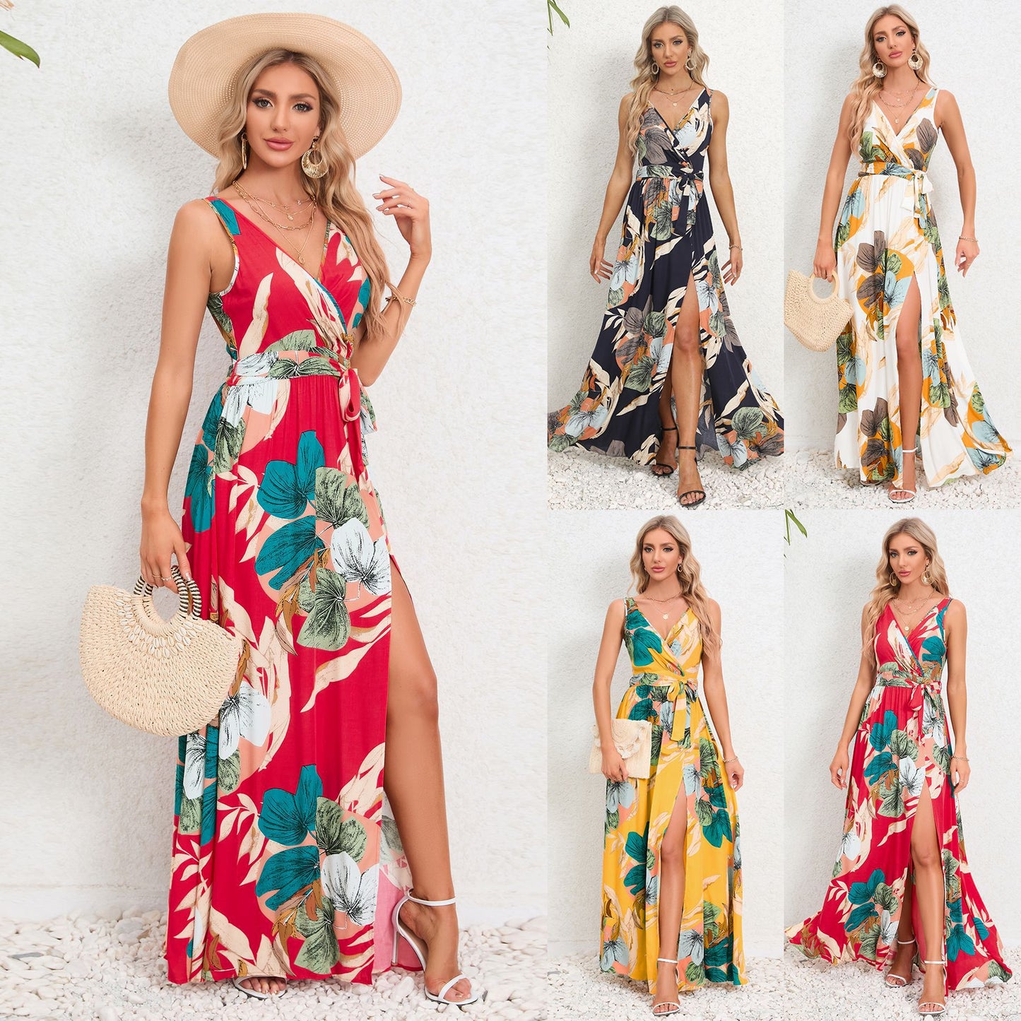 Floral V-Neck Maxi Dress by Zarusova