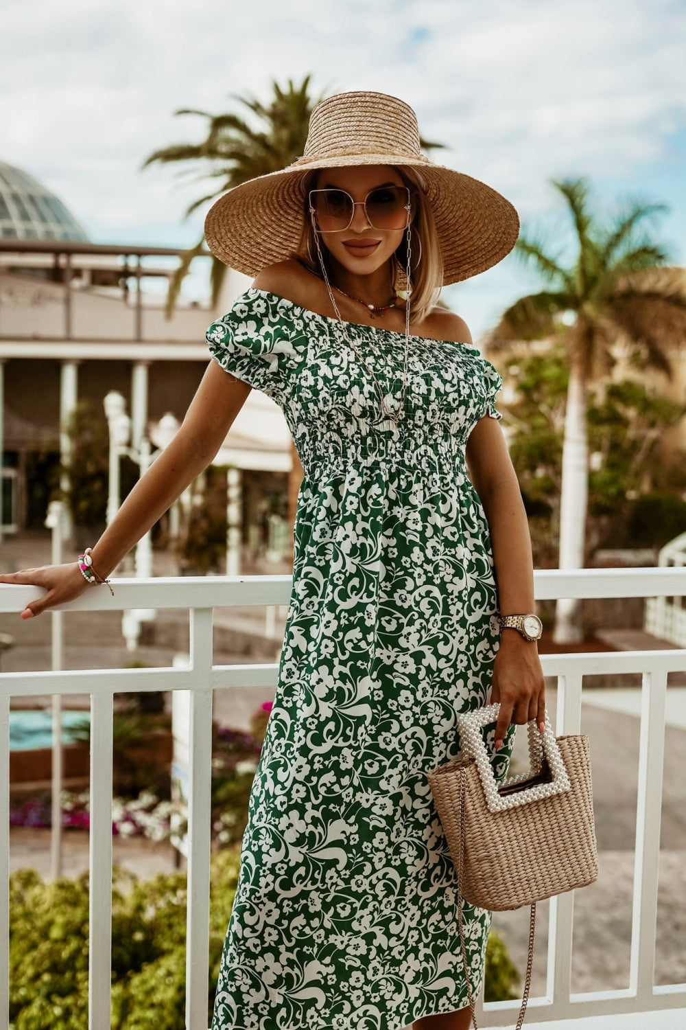 Letní potiskované šaty Zarusova s odhalenými rameny v boho stylu