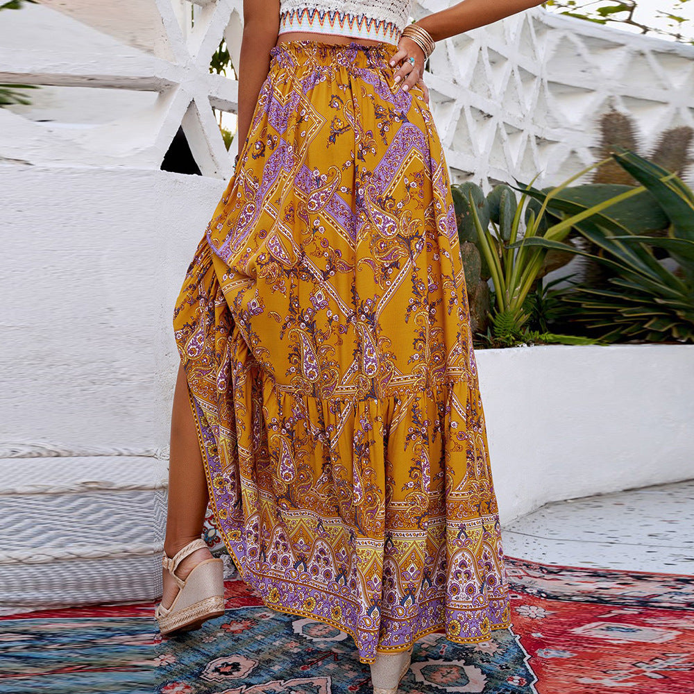 Maxi sukně Zarusova s geometrickým vzorem a swingovým vzorem v boho stylu