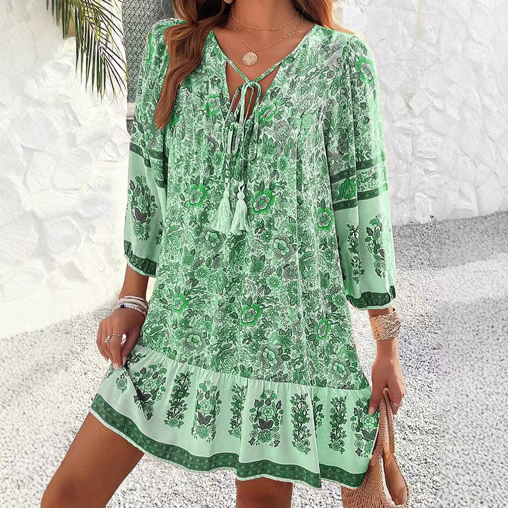 Boho květinové midi šaty Zarusova s výstřihem do V