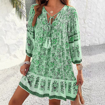 Boho květinové midi šaty Zarusova s výstřihem do V