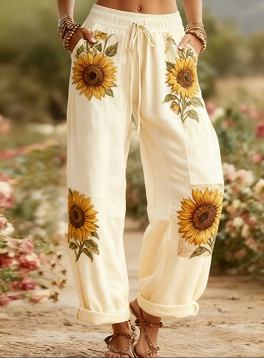 Boho Sunflower Zarusova Floral Lantern Pants