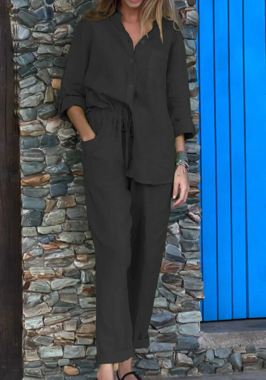 Elegantní bavlněné lněné kalhoty Zarusova s vysokým pasem
