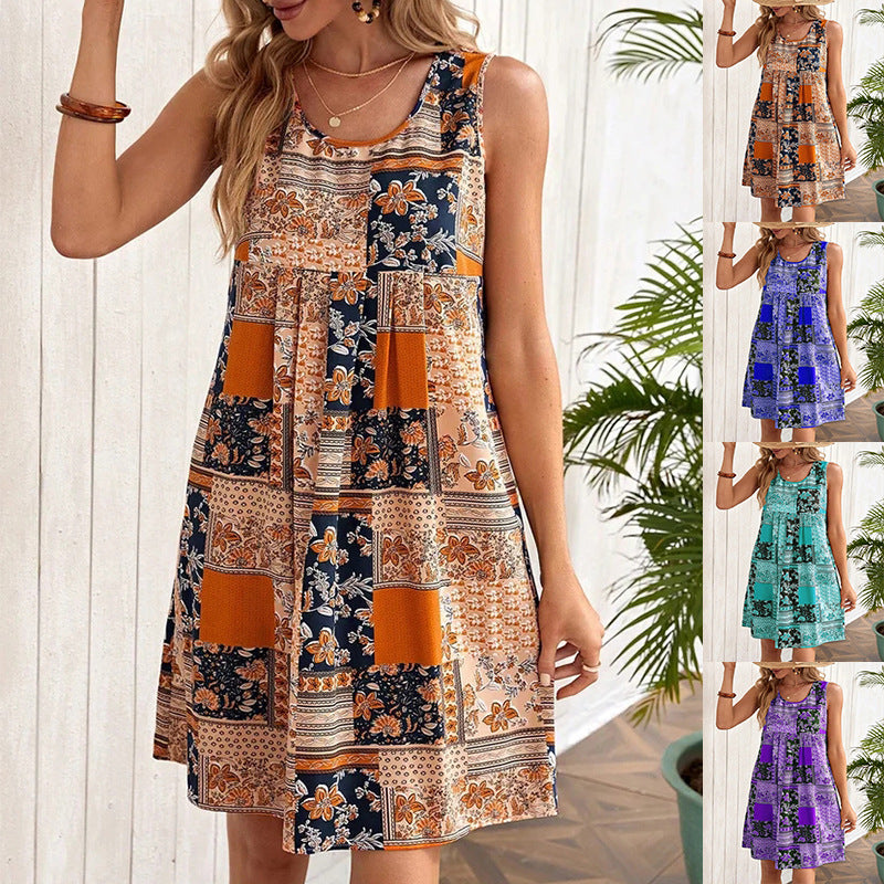 Printed A-Line Sleeveless Dress by Zarusova
